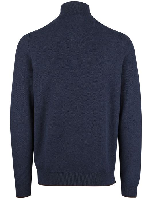 Fynch Hatton melange half zip trui donkerblauw katoen