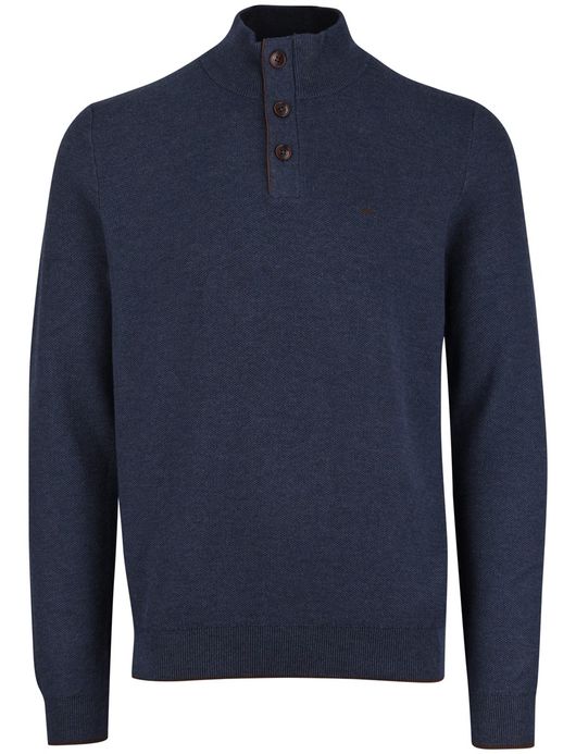 Fynch Hatton melange half zip trui donkerblauw katoen