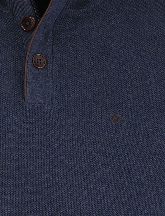 Fynch Hatton melange half zip trui donkerblauw katoen