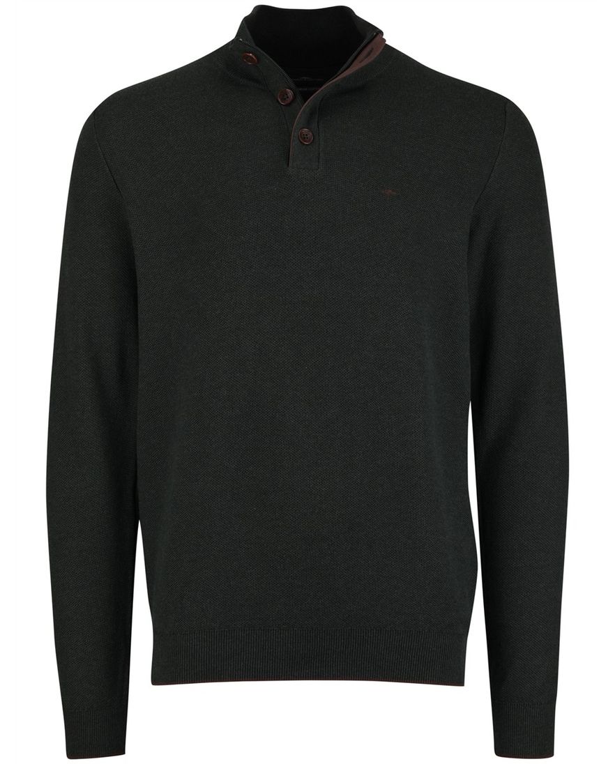 Fynch Hatton melange half zip trui donkergroen katoen