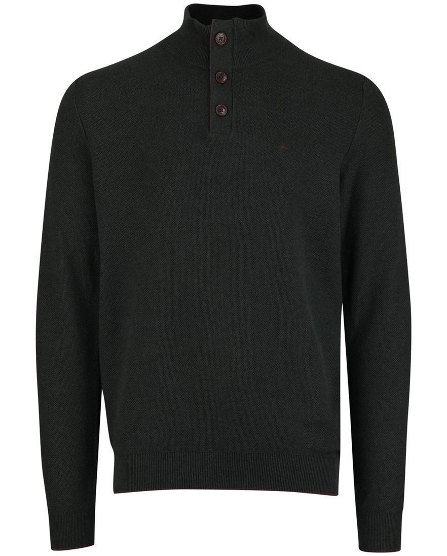 Fynch Hatton melange half zip trui donkergroen katoen