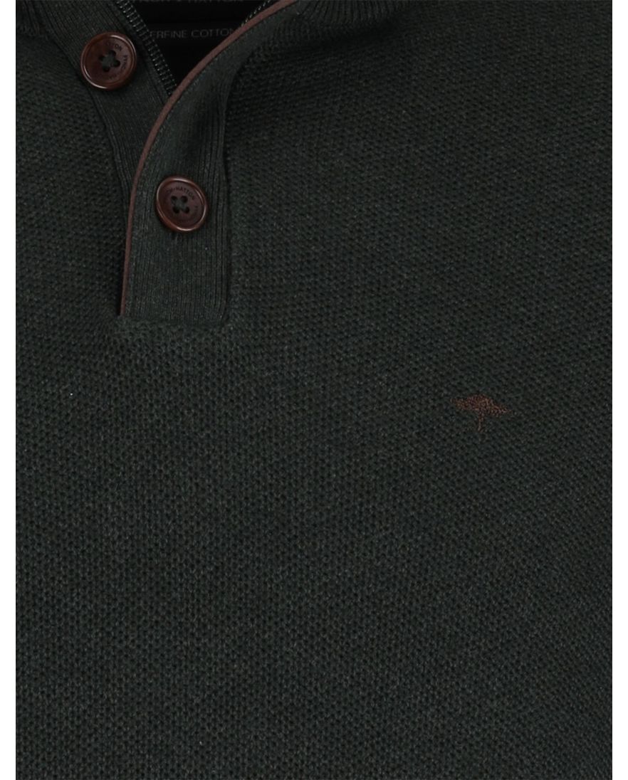 Fynch Hatton melange half zip trui donkergroen katoen