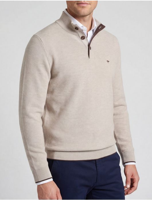 Fynch Hatton melange half zip trui beige