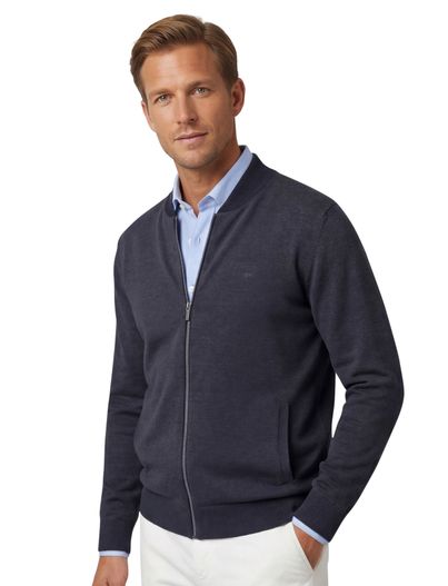 Fynch Hatton Fynch-Hatton vest donkerblauw katoen effen met rits