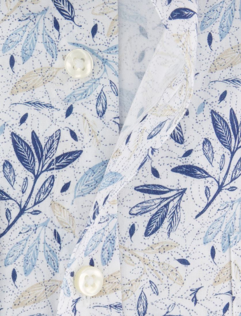 Fynch Hatton overhemd blauw beige geprint katoen met button down boord