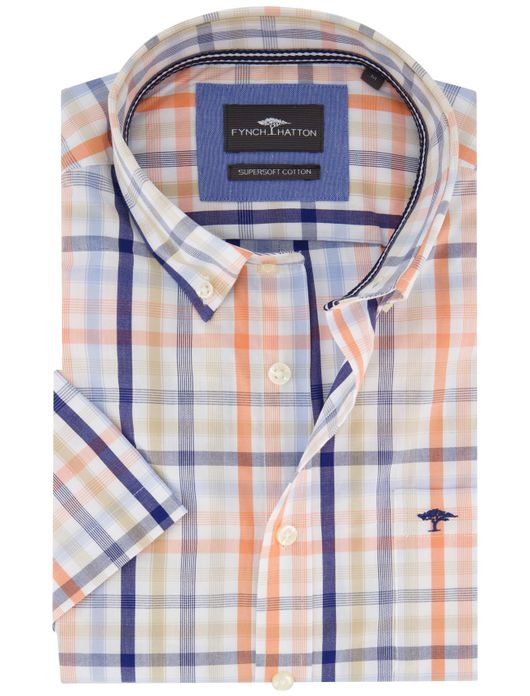 Fynch Hatton overhemd korte mouw oranje borstzak