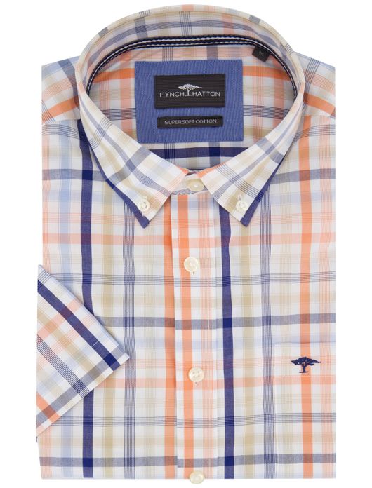 Fynch Hatton overhemd korte mouw oranje borstzak