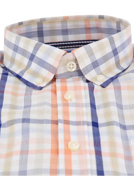 Fynch Hatton overhemd korte mouw oranje borstzak