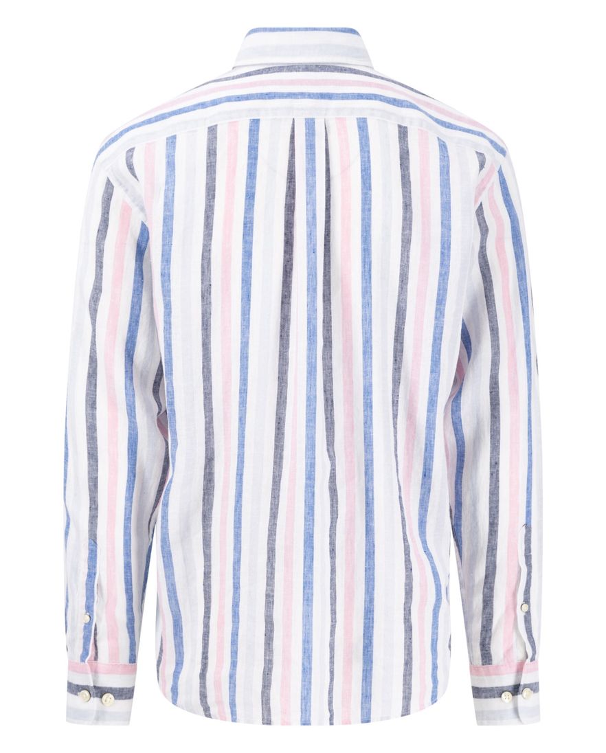 Fynch-Hatton overhemd blauw gestreept met borstzak linnen