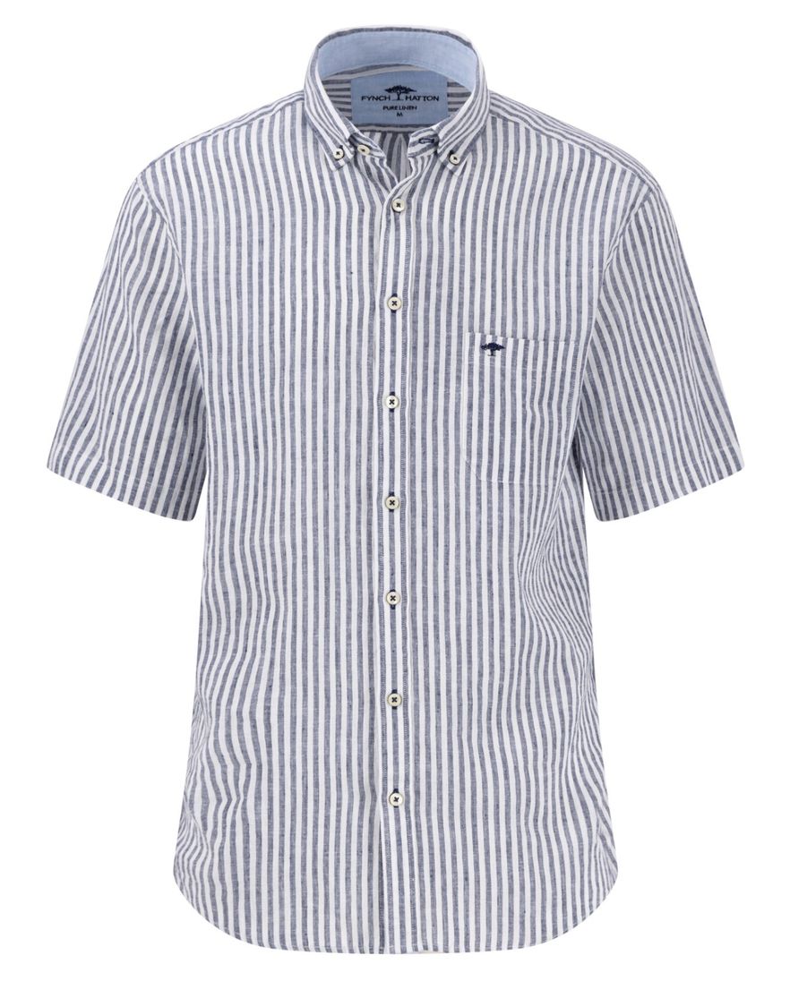 Fynch-Hatton overhemd donkerblauw gestreept linnen