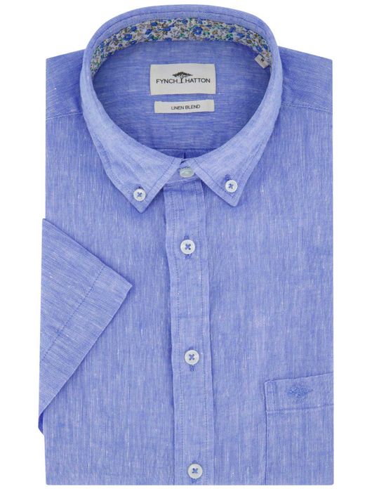 Fynch Hatton korte mouw overhemd blauw