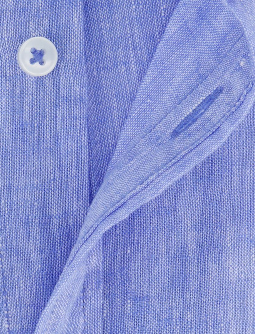 Fynch Hatton korte mouw linnen overhemd blauw gemeleerd