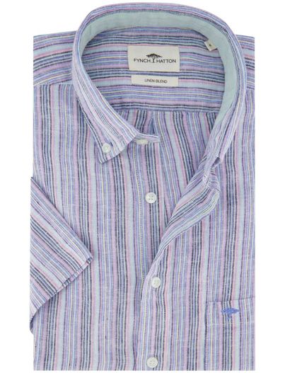 Fynch Hatton overhemd Fynch Hatton paars linnen met borstzak
