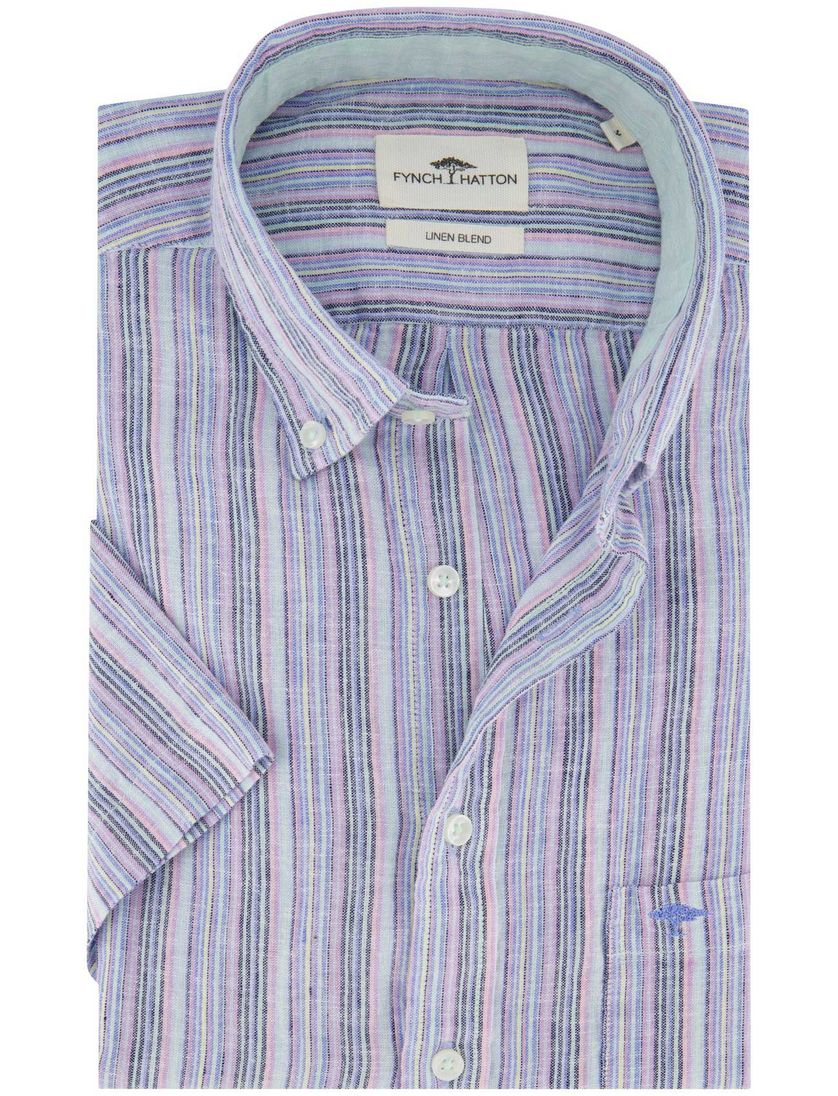 overhemd Fynch Hatton paars linnen met borstzak