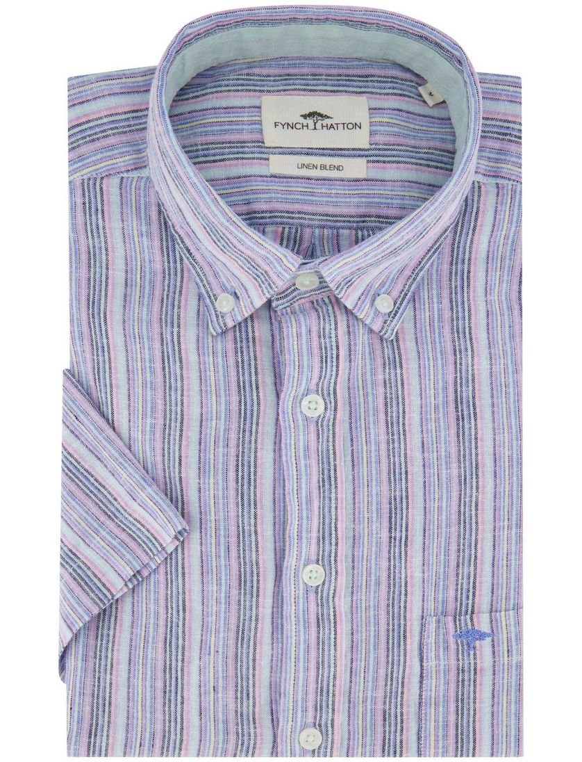 overhemd Fynch Hatton paars linnen met borstzak