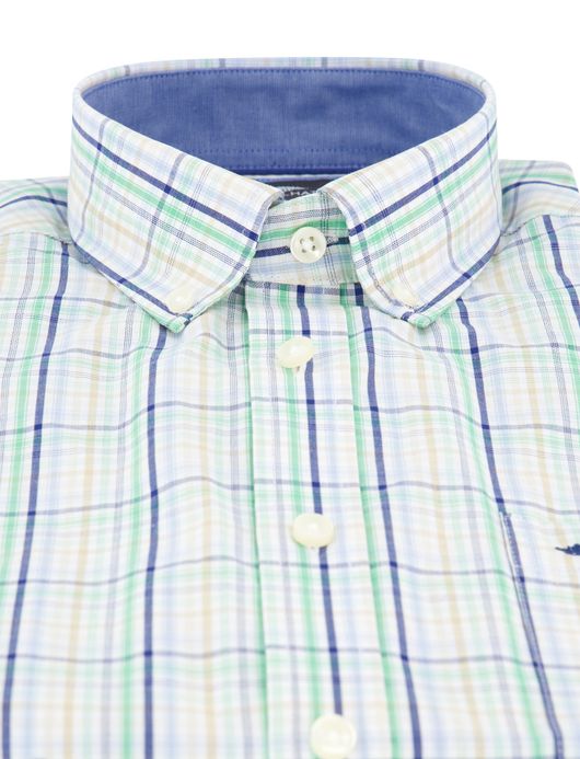 Fynch Hatton overhemd korte mouw groen blauw