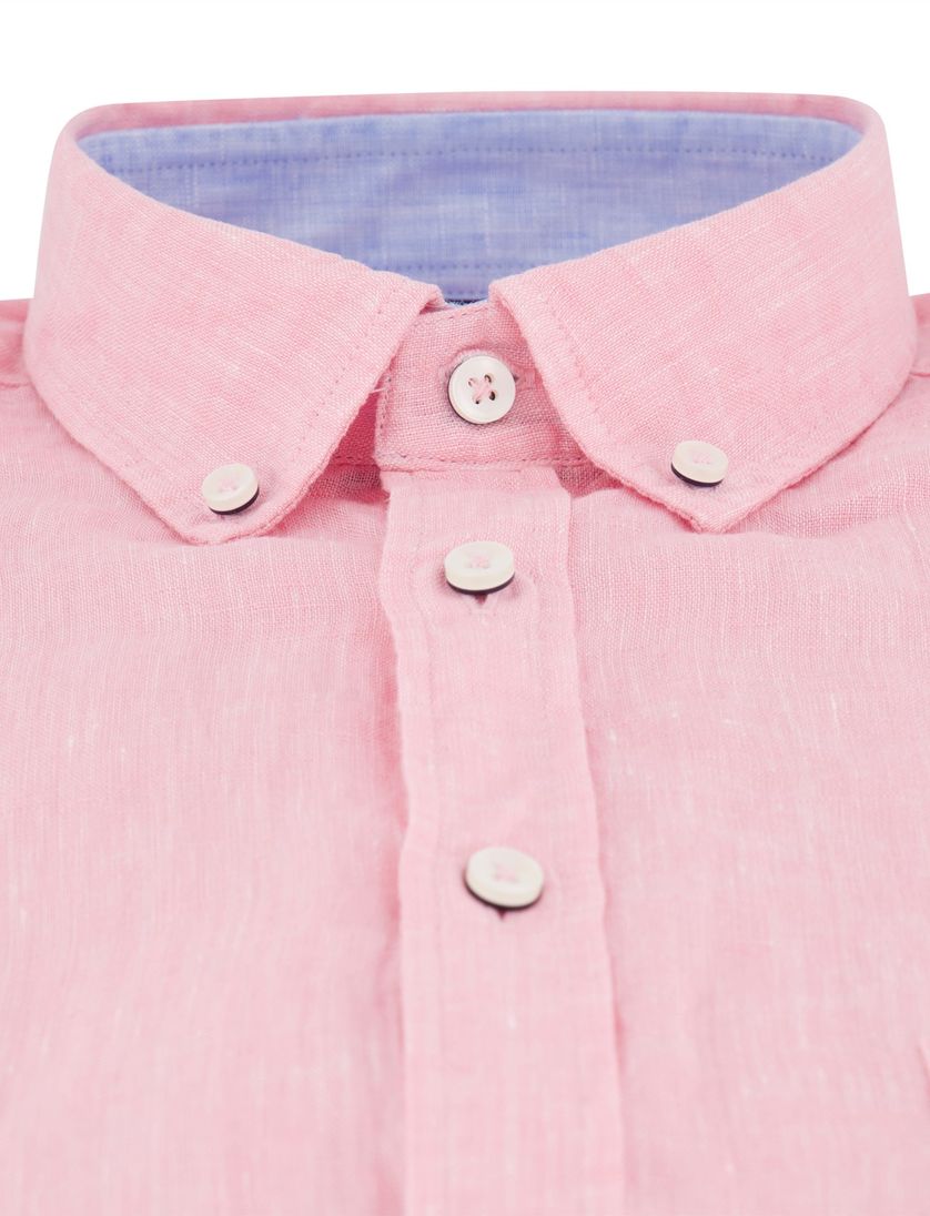 Overhemd Fynch Hatton roze linnen borstzak