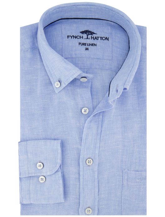 Fynch Hatton overhemd lichtblauw linnen borstzak