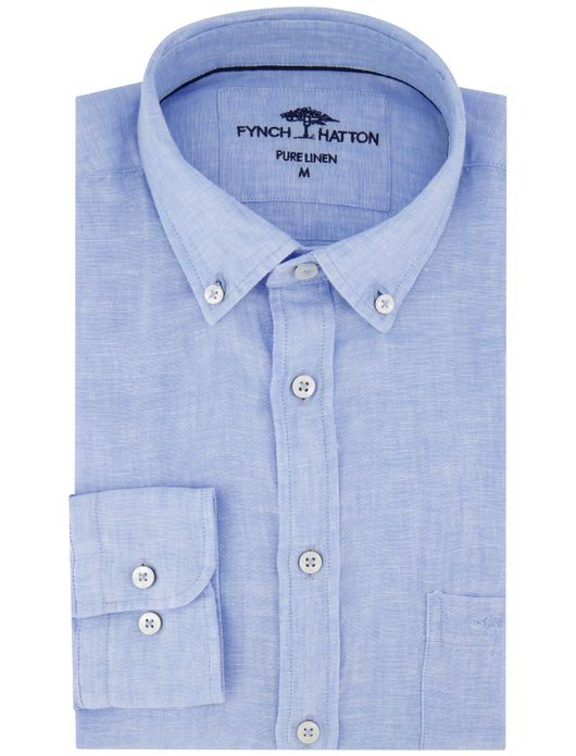 Fynch Hatton overhemd lichtblauw linnen borstzak
