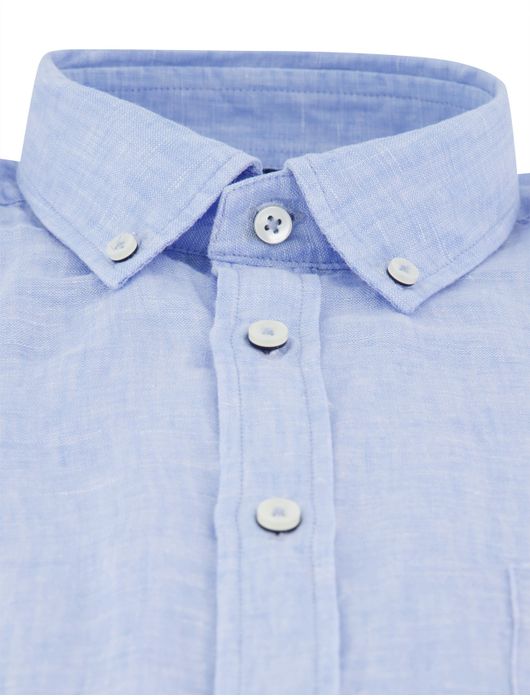 Fynch Hatton overhemd lichtblauw linnen borstzak