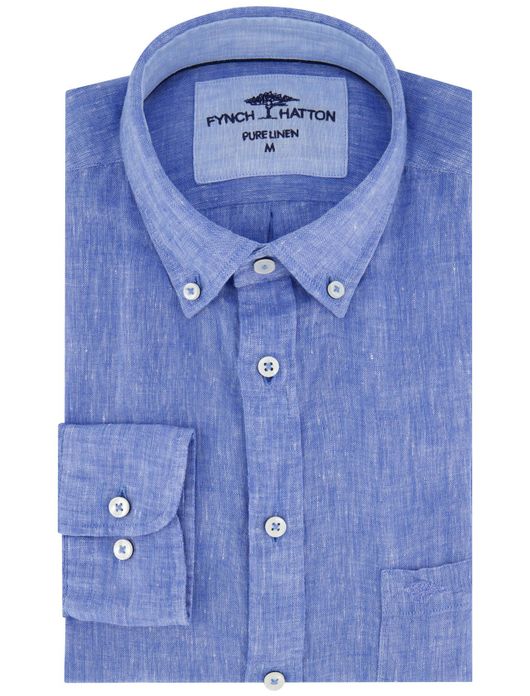 Fynch Hatton linnen overhemd middenblauw