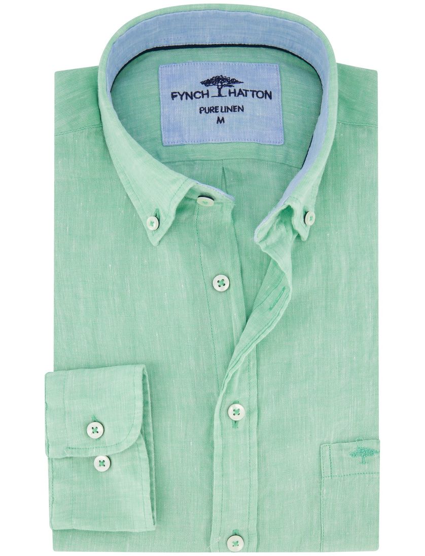 Fynch Hatton overhemd borstzak groen linnen