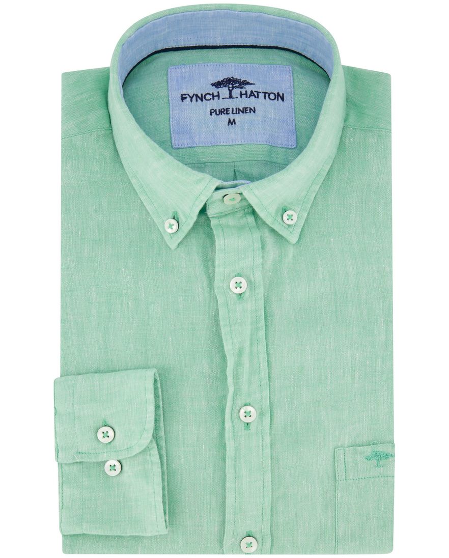 Fynch Hatton lange mouw overhemd groen linnen