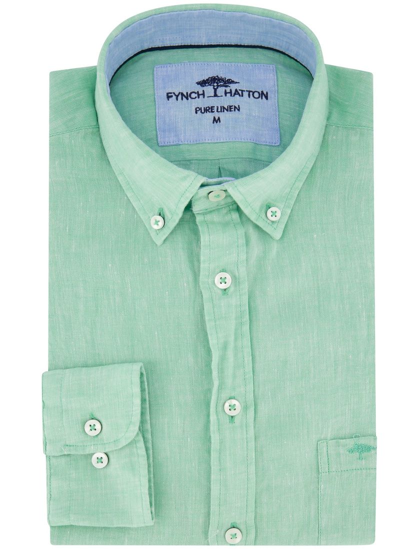 Fynch Hatton overhemd borstzak groen linnen