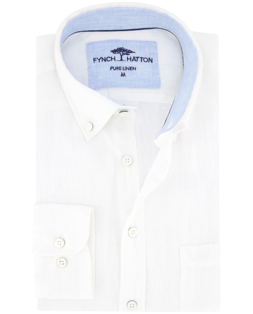 Fynch Hatton overhemd wit linnen borstzak
