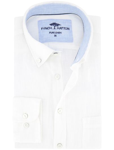 Fynch Hatton Fynch Hatton overhemd wit linnen button-down