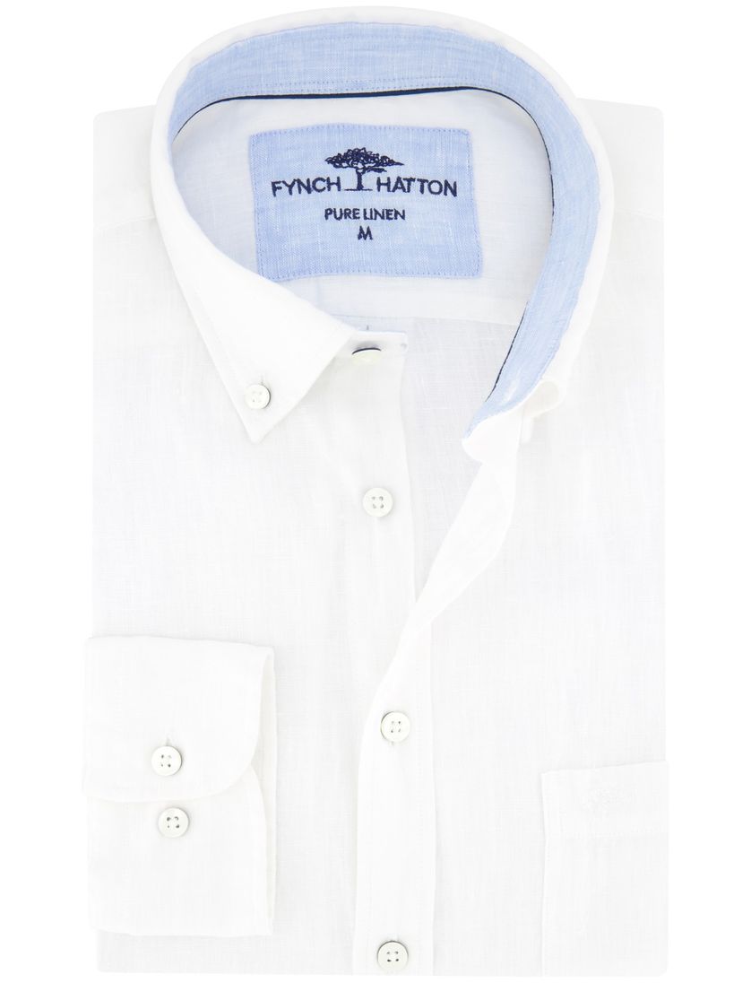 Fynch Hatton overhemd wit linnen button-down