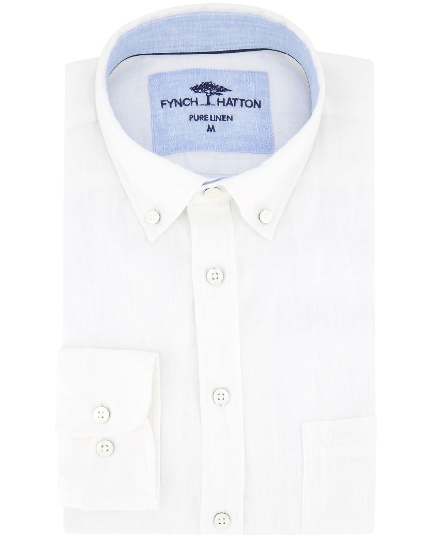 Fynch Hatton overhemd wit linnen borstzak