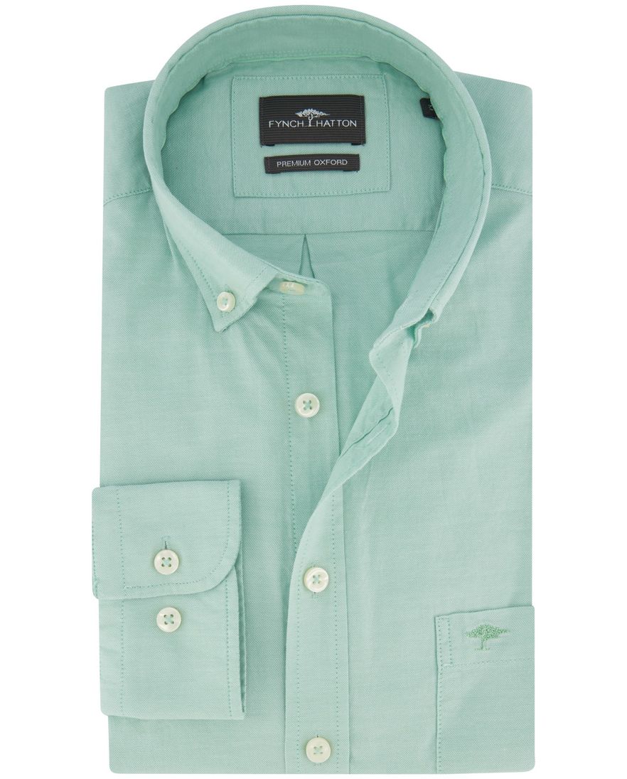 Fynch Hatton Premium Oxford overhemd groen borstzak