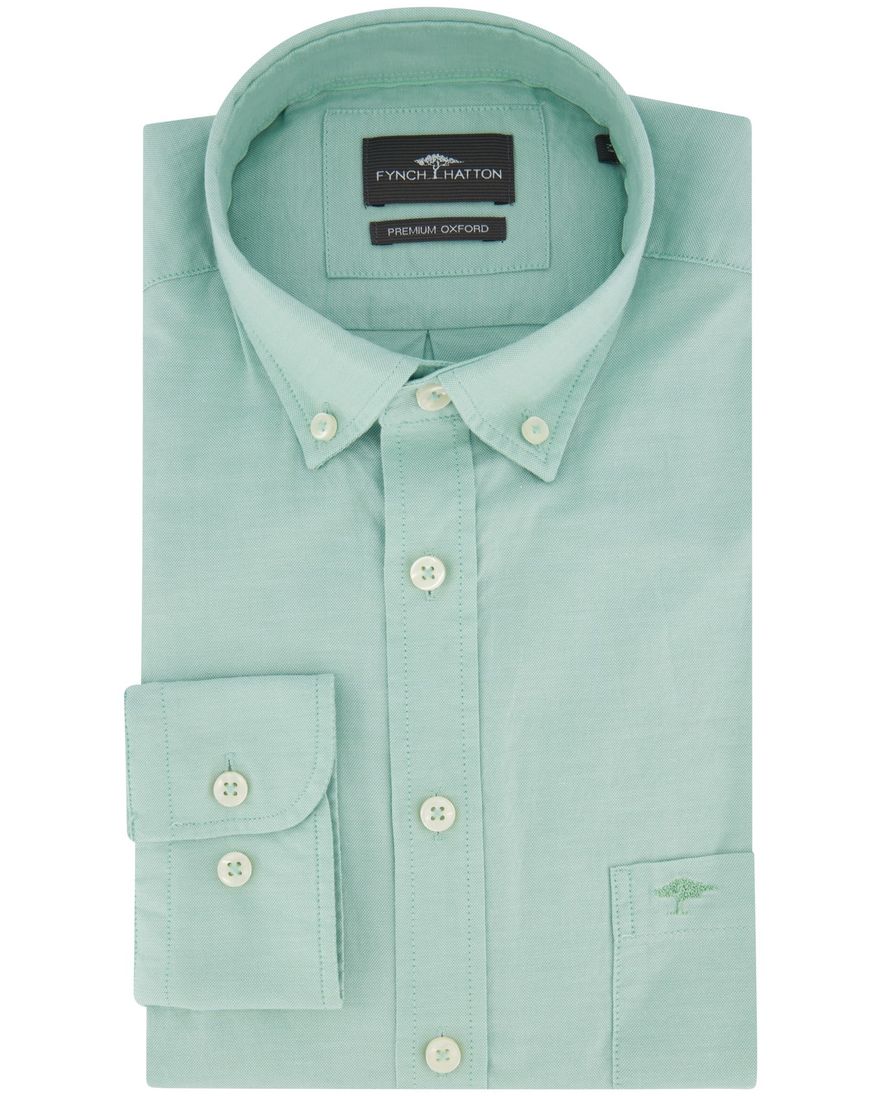 Fynch Hatton Premium Oxford overhemd groen borstzak