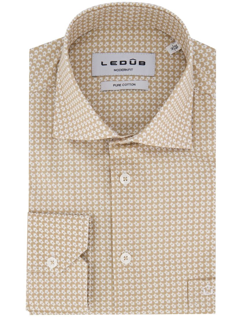 Ledub overhemd lichtbruin geprint 100% katoen