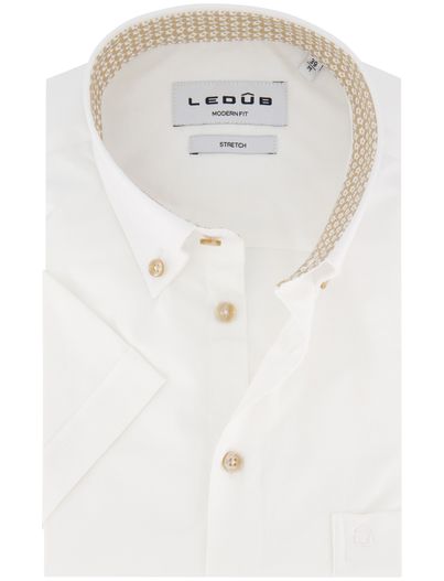 Ledub Ledub overhemd wit button-down borstzak effen