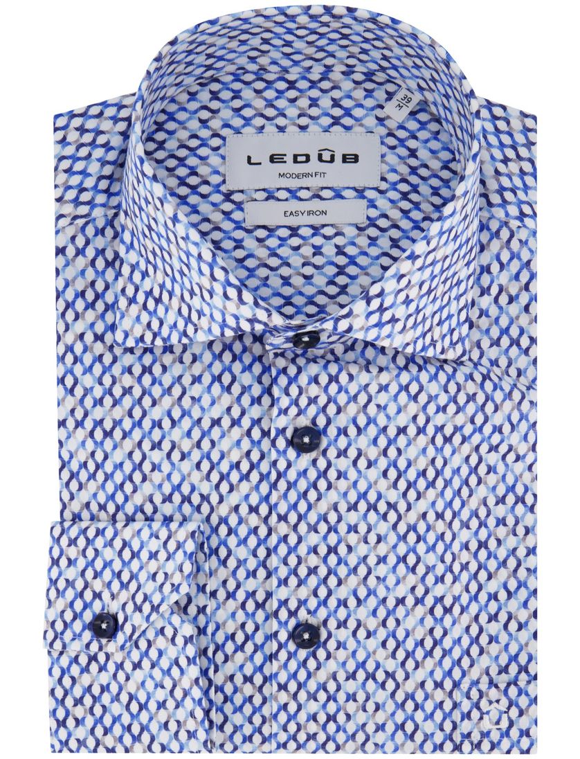 Ledub overhemd blauw geprint wide collar borstzak