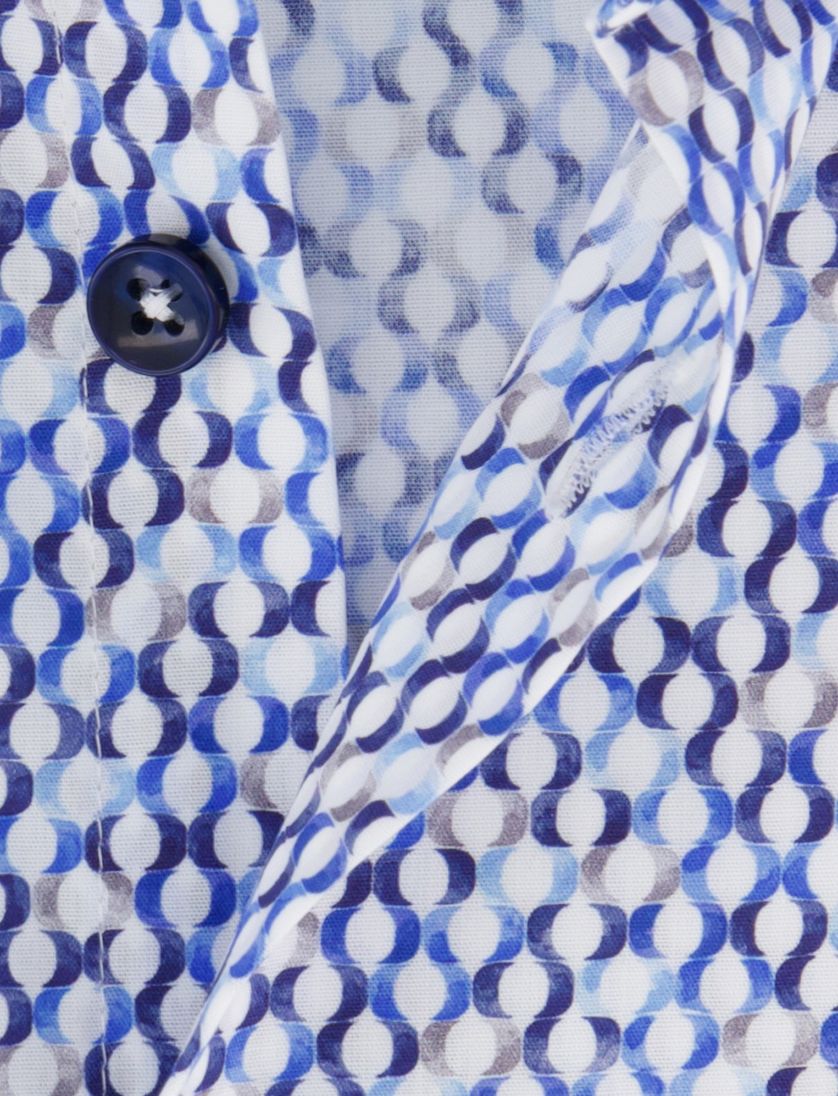 Ledub overhemd blauw geprint wide collar borstzak