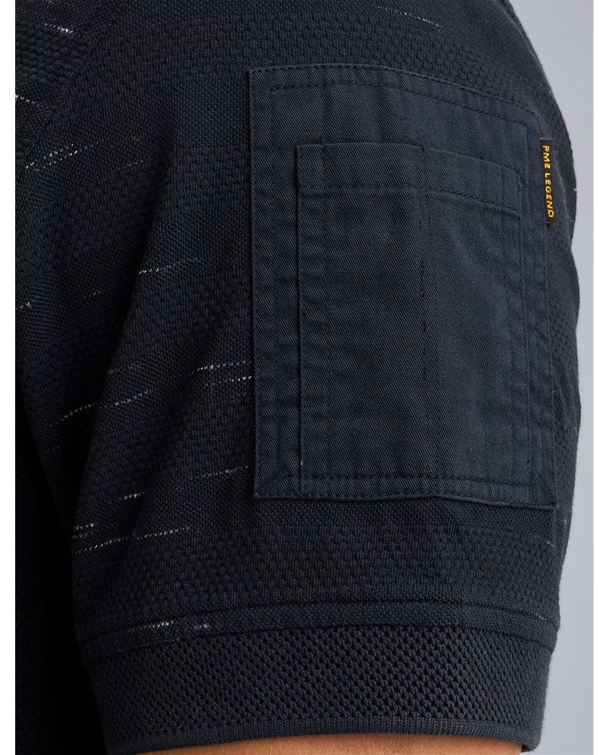 PME Legend jacquard pique polo donkerblauw