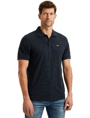 PME Legend PME Legend jacquard pique polo donkerblauw streeppatroon katoen 3-knoops