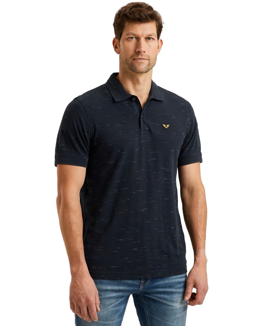 PME Legend jacquard pique polo donkerblauw