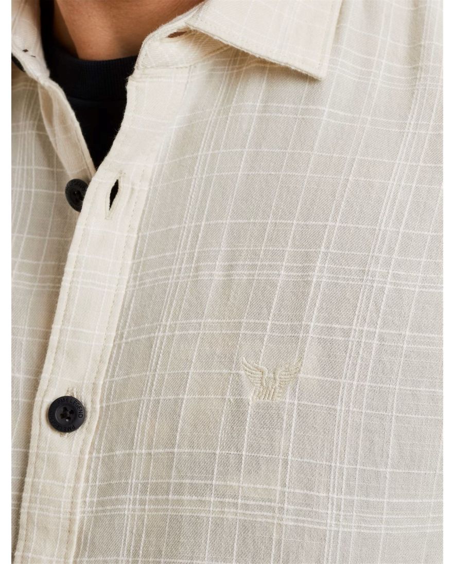 PME Legend geruit overhemd korte mouw creme katoen