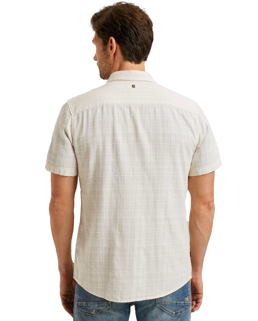 PME Legend geruit overhemd korte mouw creme katoen