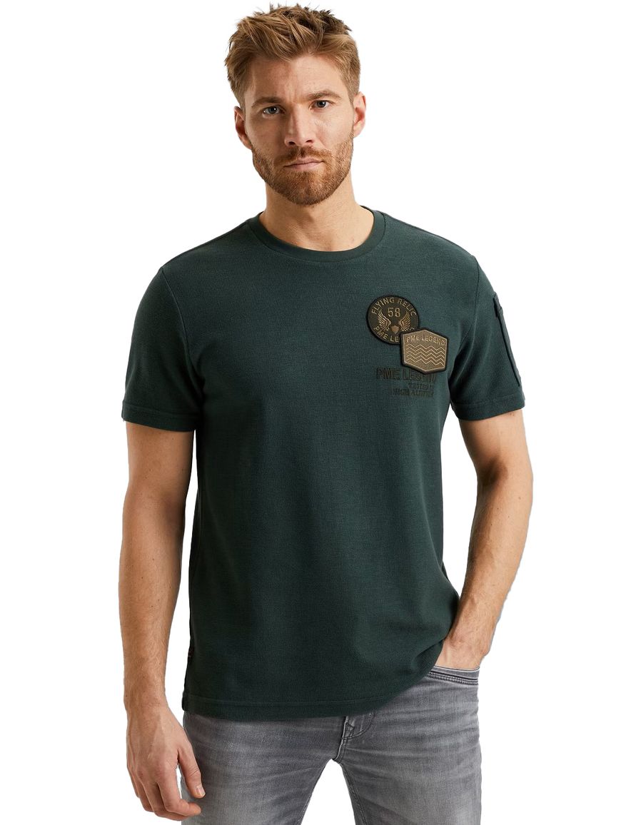 PME Legend T-shirt groen badges katoen normale fit