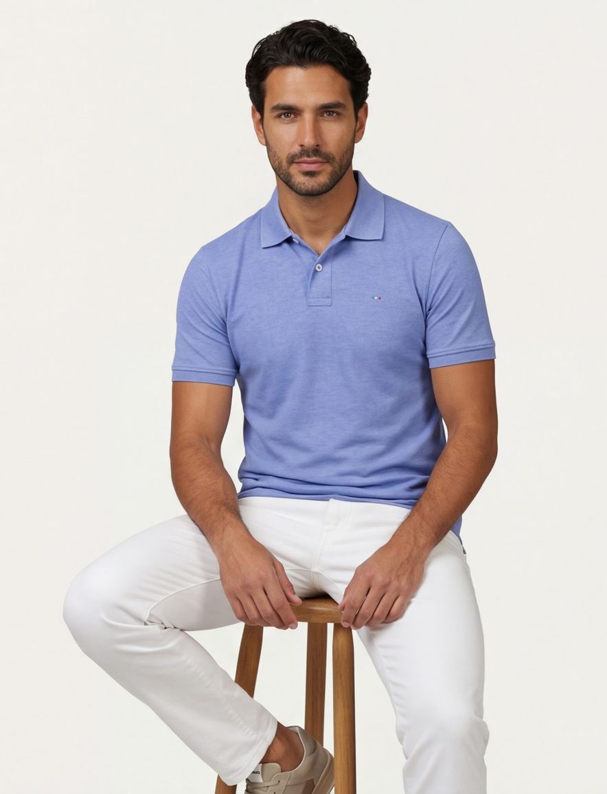 Portofino Fang polo blauw katoen 3-knoops