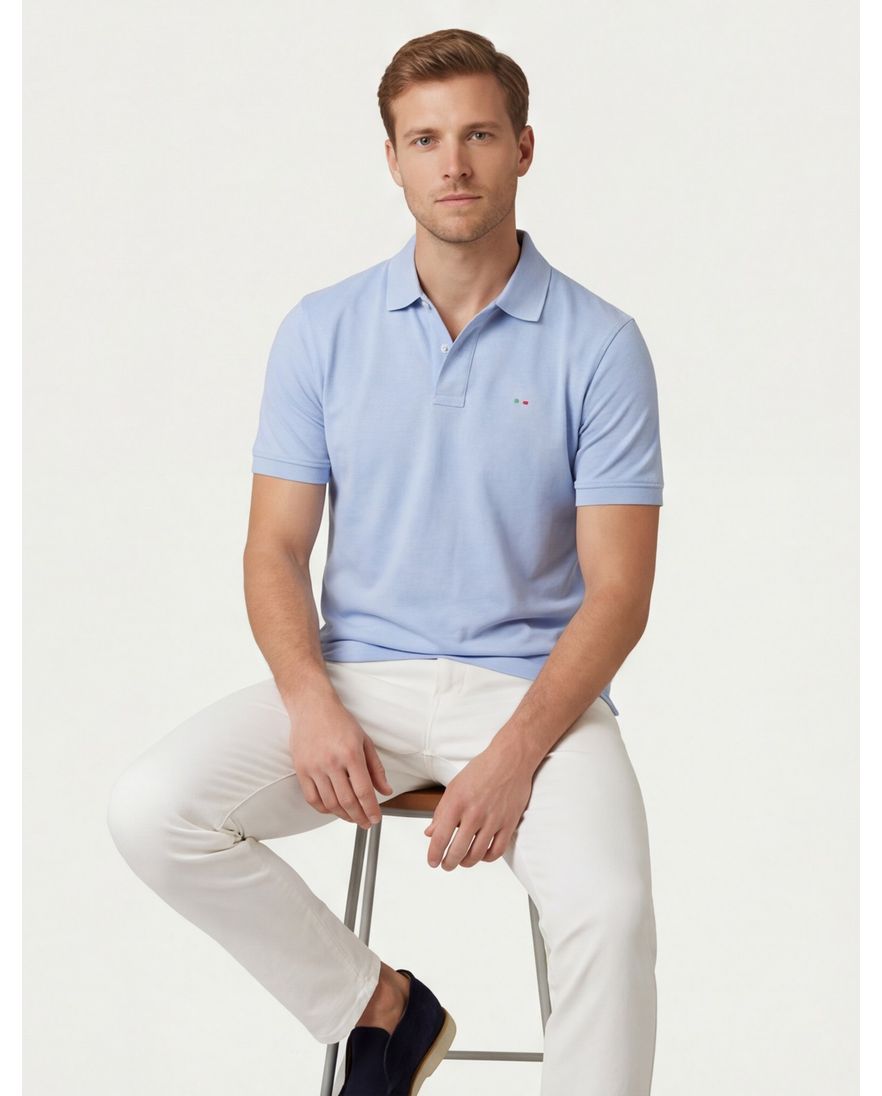 Portofino Fang polo lichtblauw pique katoen