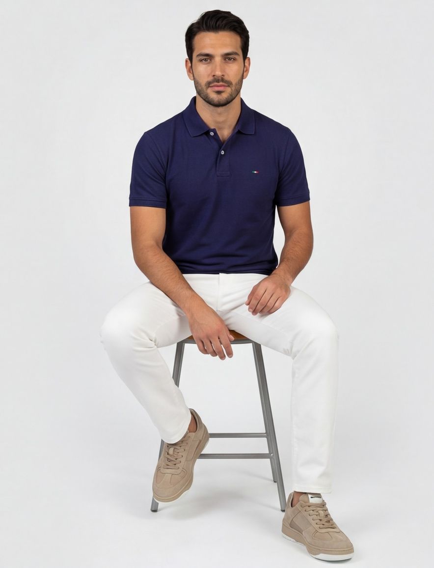 Portofino Fang polo donkerblauw pique katoen