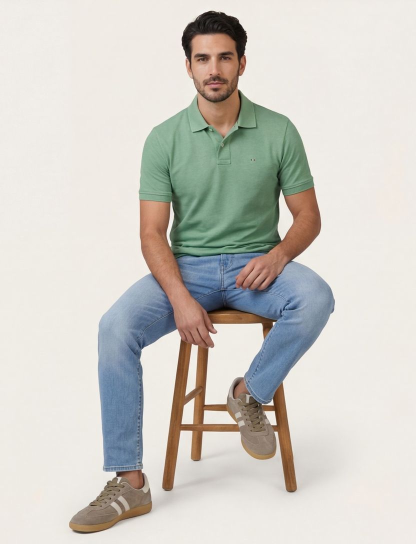 Portofino polo groen gemêleerd katoen