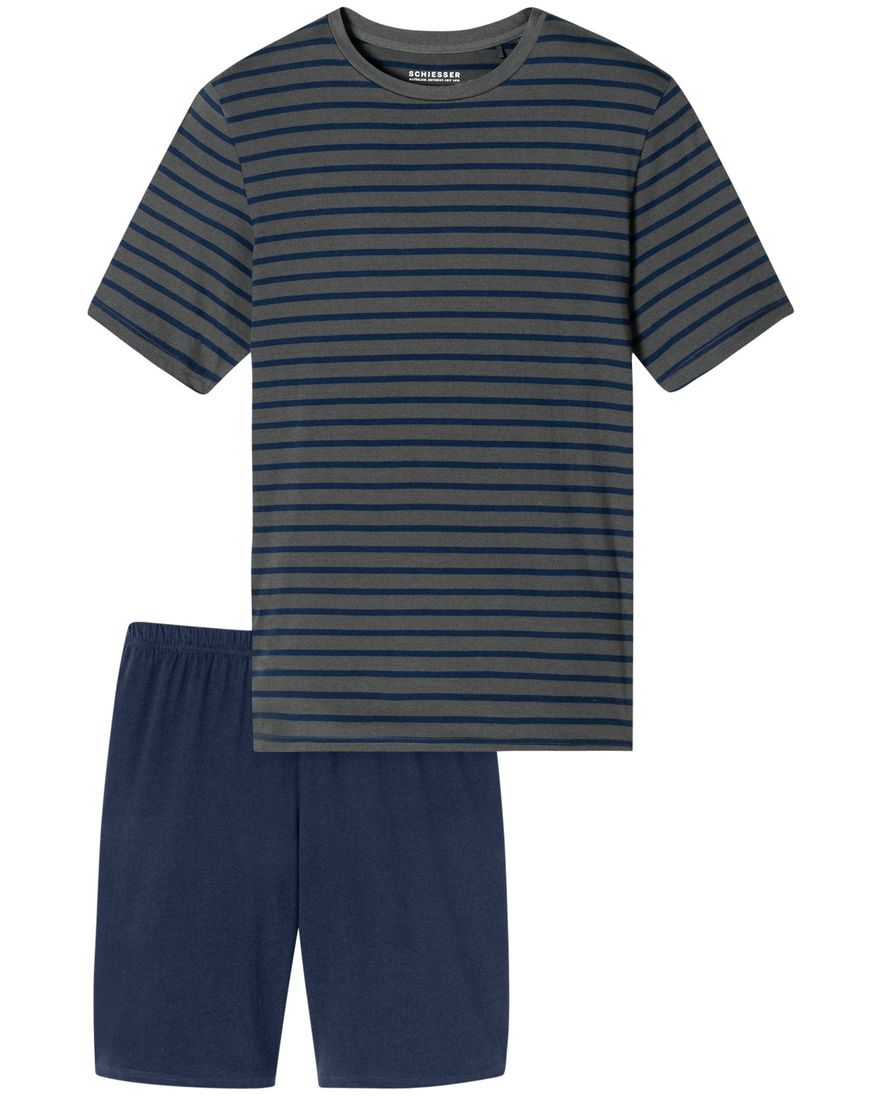 Schiesser Shortama donkerblauw gestreept 100% katoen