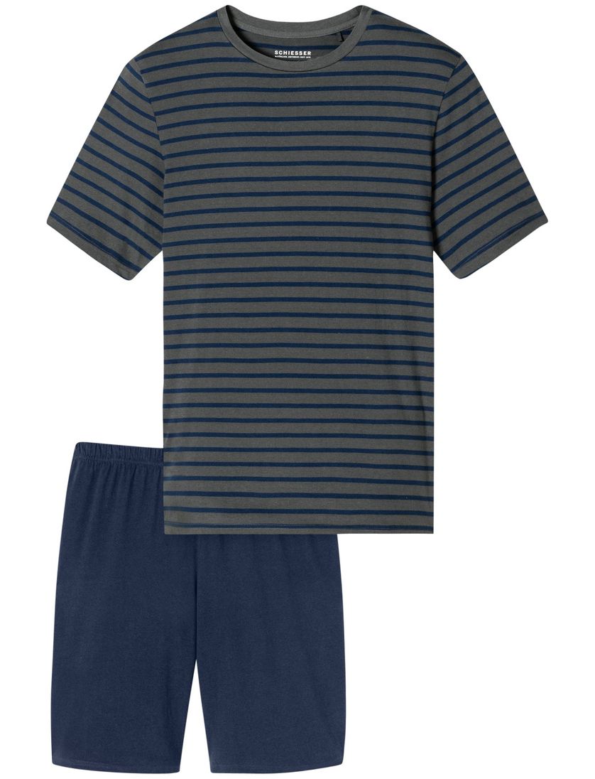 Schiesser Shortama donkerblauw gestreept print